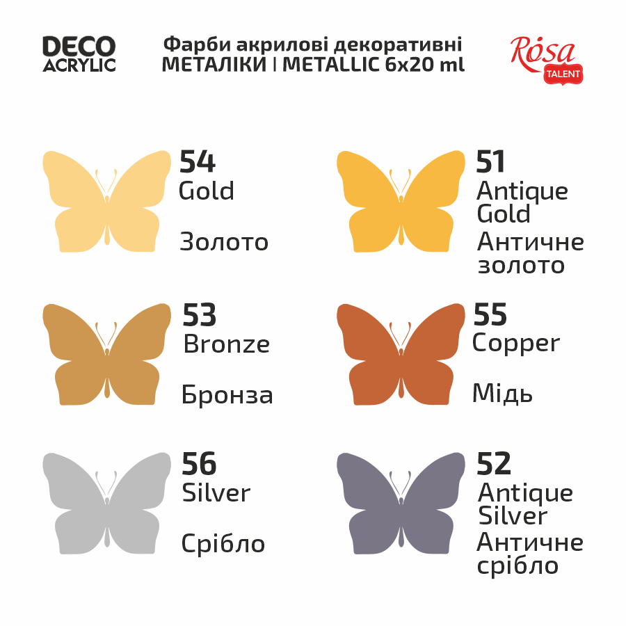 Набір акрилових фарб для декору, металіки, 6 кол.*20мл - Зображення 3